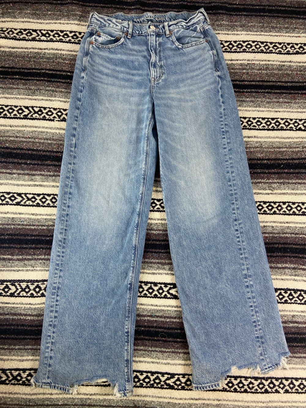 American Eagle Super High Rise Wide Leg Baggy Jeans Distressed 8 X-Long - Picture 2 of 14
